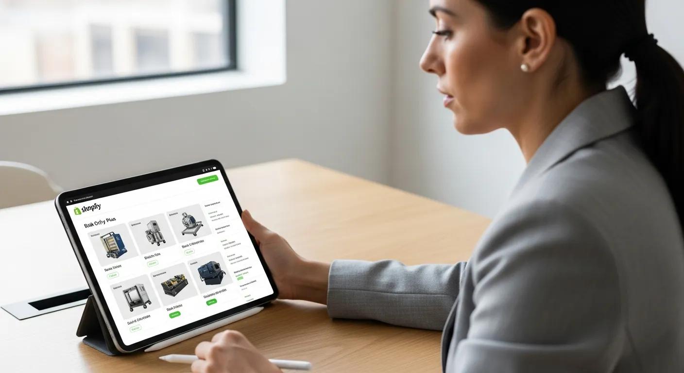 A B2B client interacting with a custom Shopify Plus storefront on a tablet device.