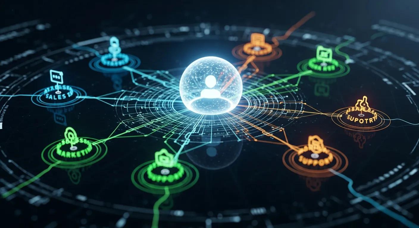 Abstract visualization of unified customer data within a CRM integration
