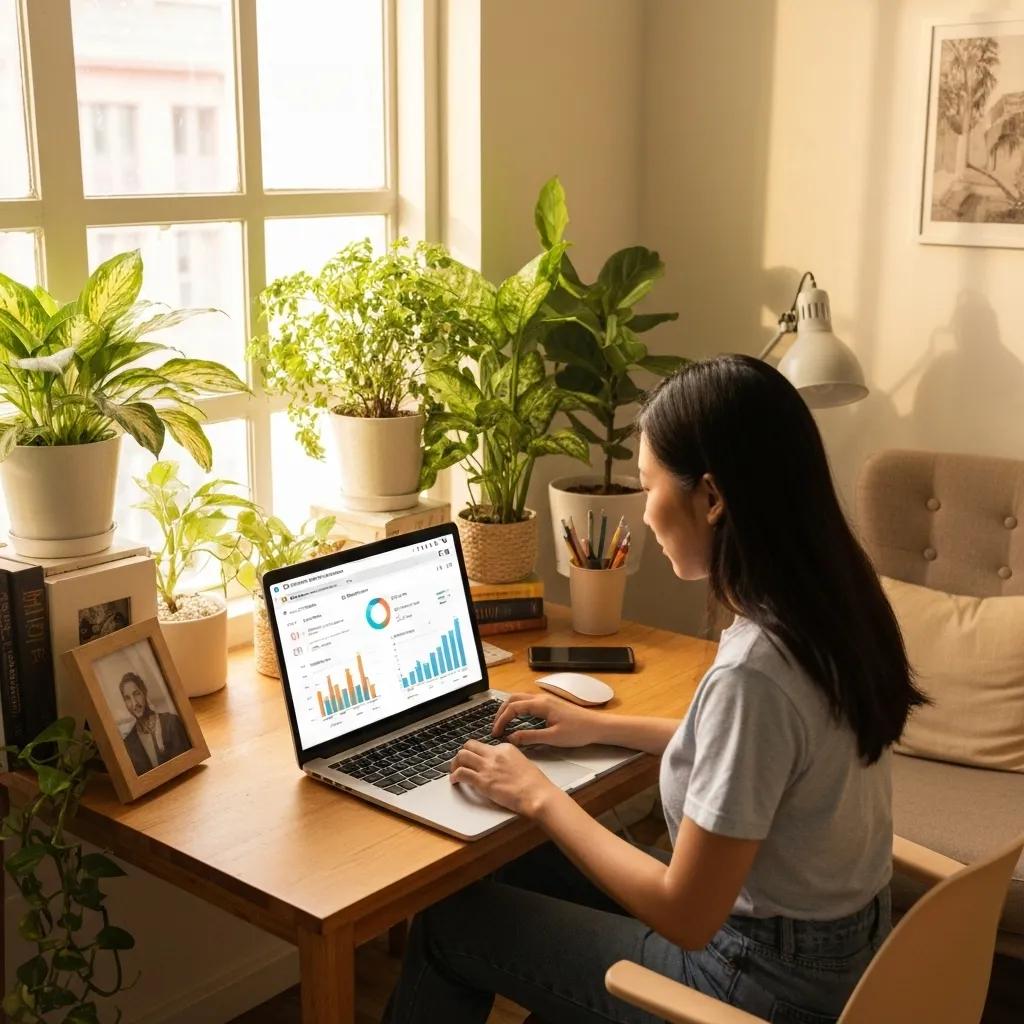 A person intensely analyzing email marketing analytics in a focused, comfortable workspace