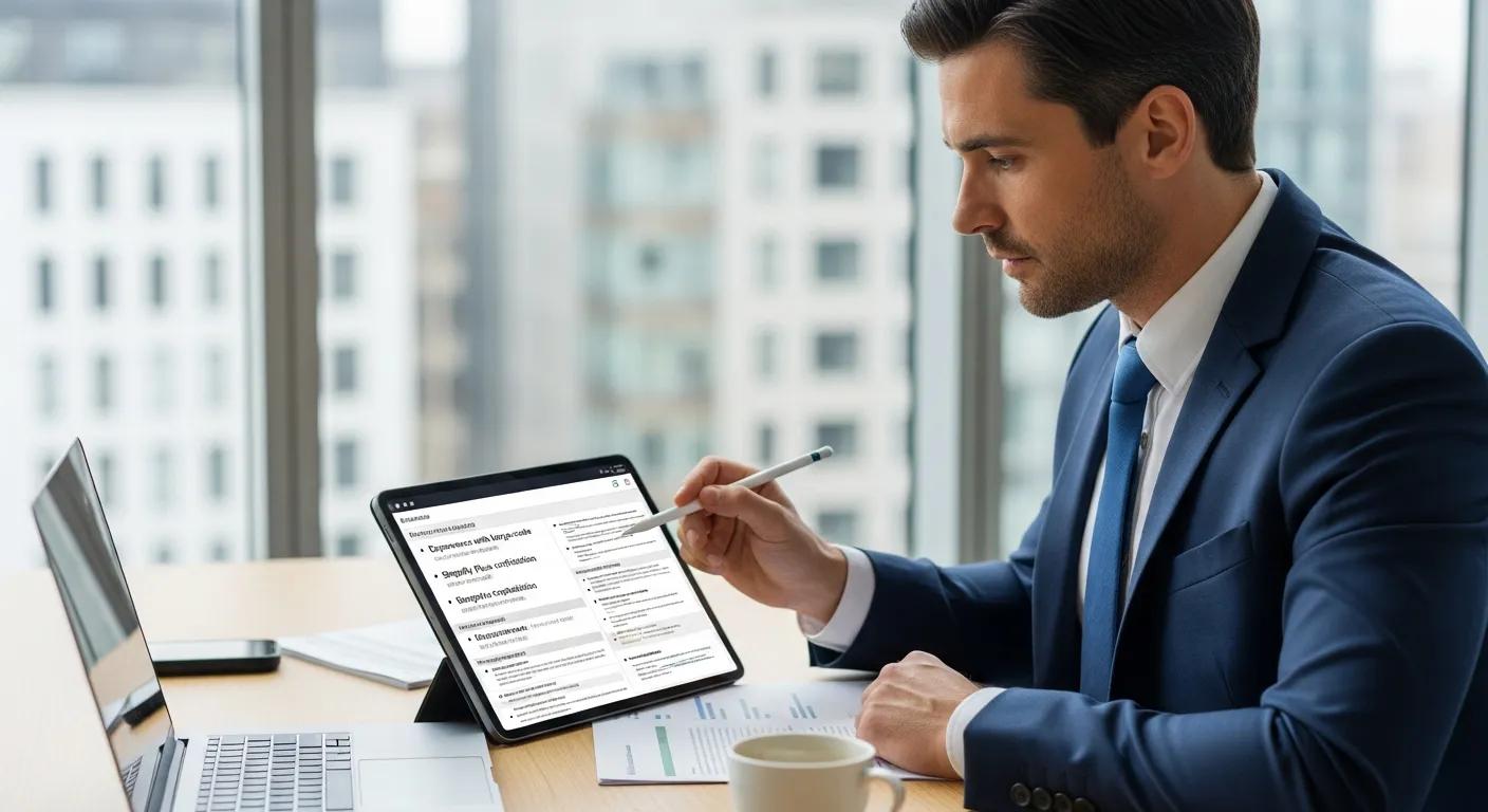 A business professional carefully reviewing criteria for selecting a Shopify Plus partner