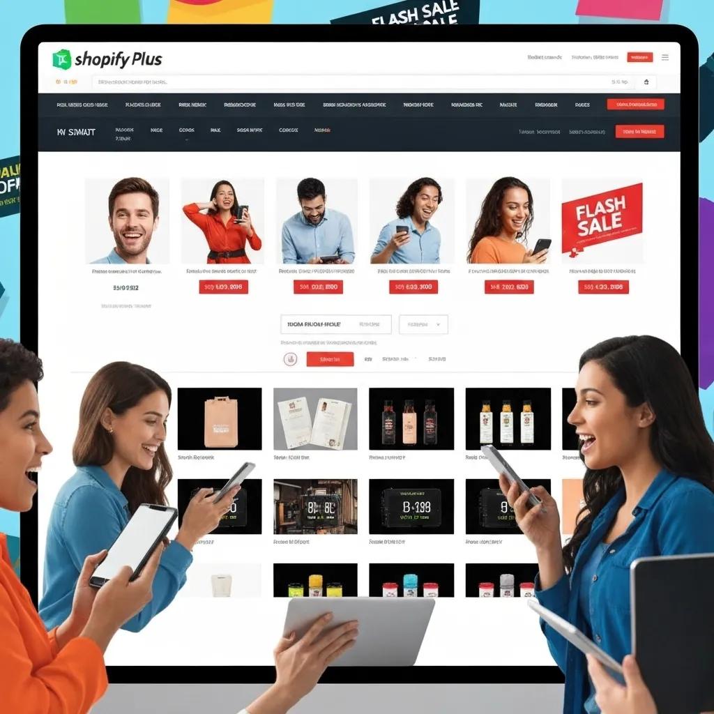 A bustling online store during a flash sale, demonstrating Shopify Plus's robust scalability