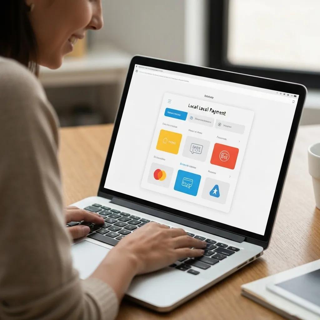 Customer happily completing an online purchase using a trusted local payment method