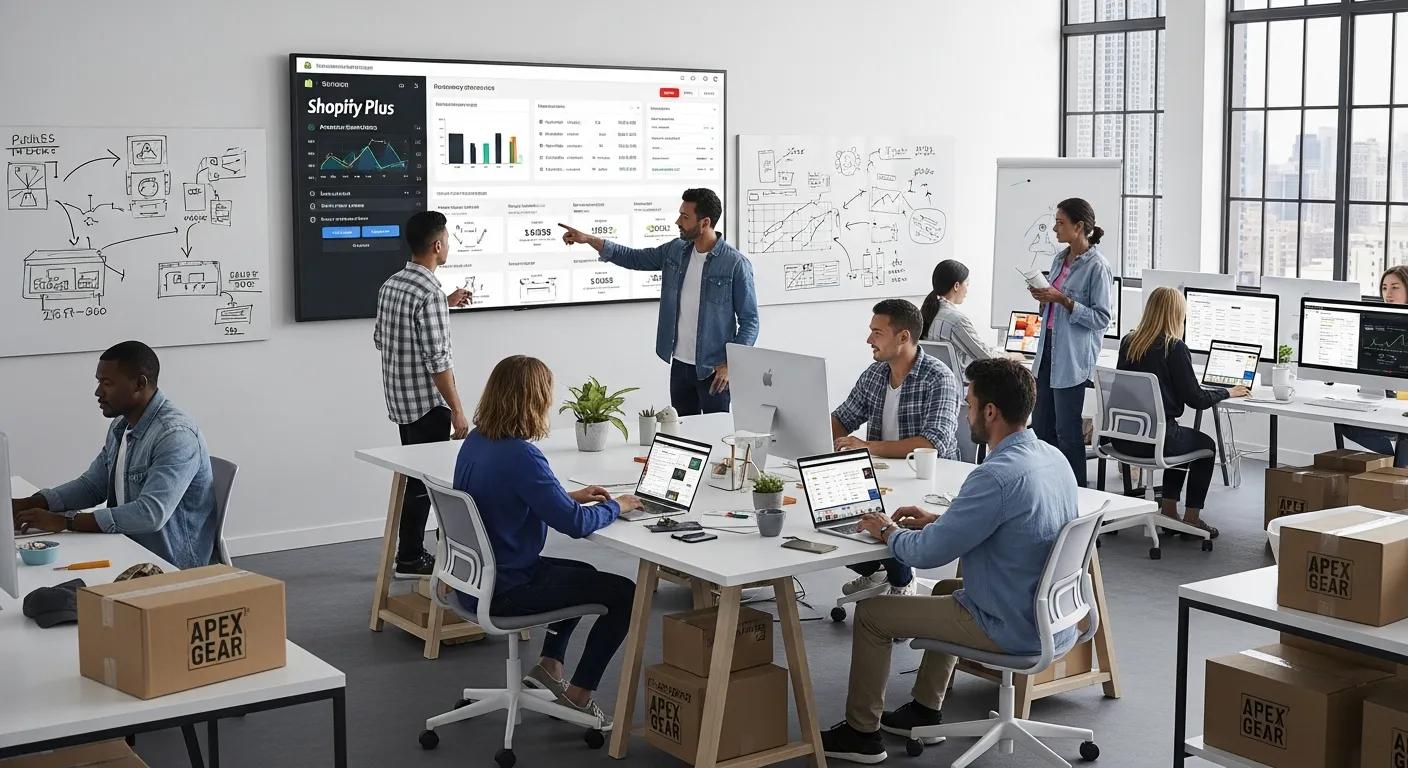 High-volume merchant workspace showcasing Shopify Plus features and team collaboration