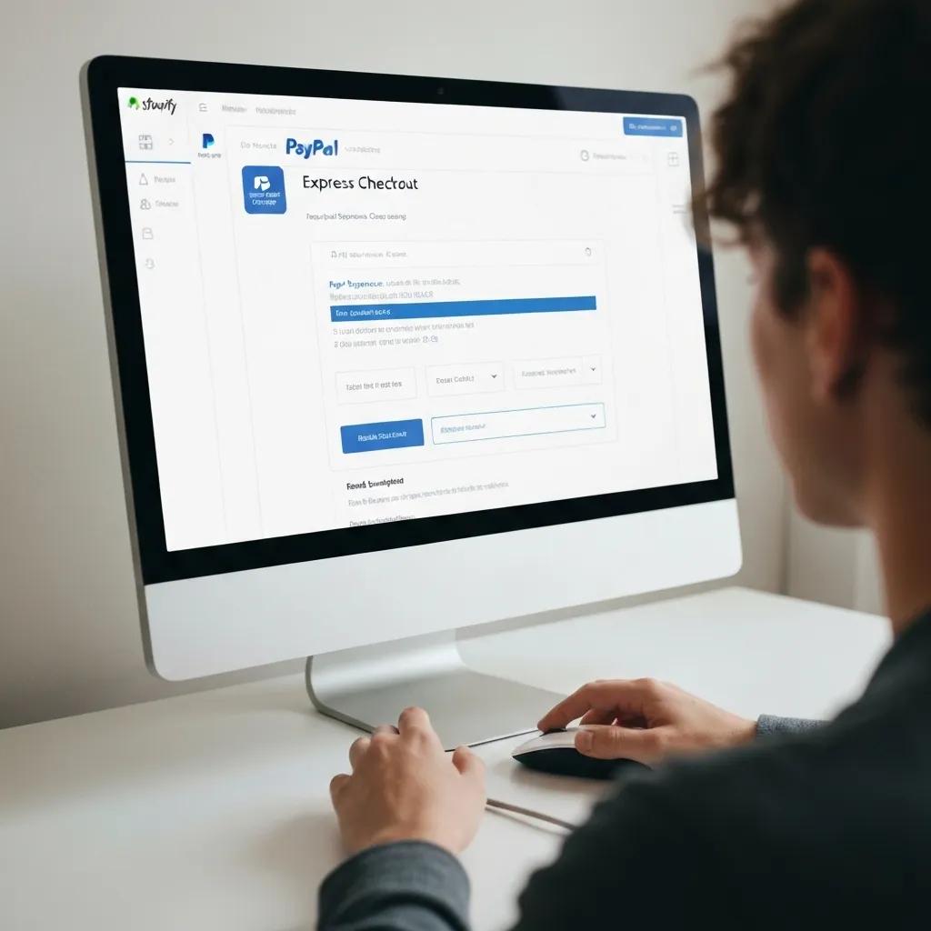 User enabling PayPal Express Checkout on Shopify admin dashboard with focus on settings