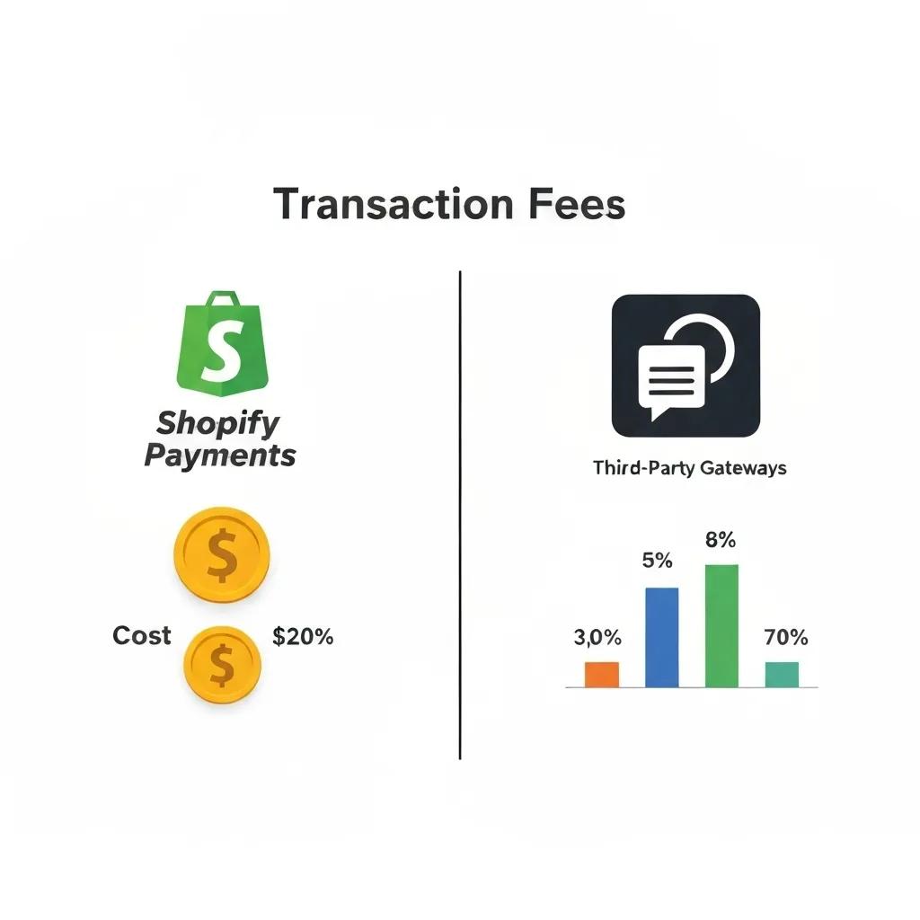 Comparison of transaction fees between Shopify Payments and third-party gateways