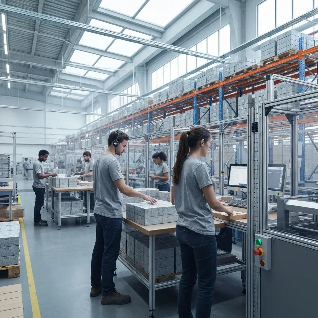 An e-commerce warehouse buzzing with activity, showcasing efficient inventory management and fulfillment processes, highlighting the scalability of Shopify Plus.