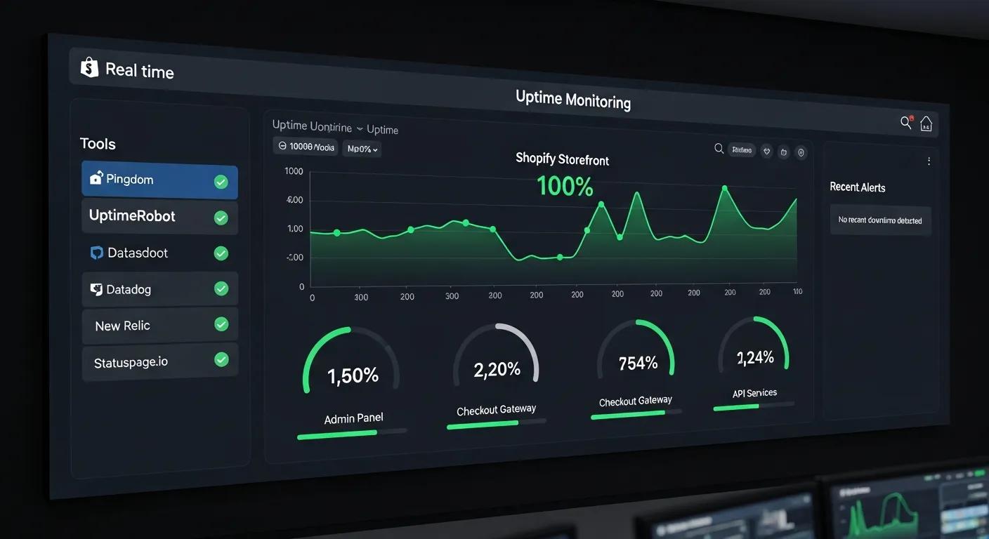 Real-time uptime monitoring dashboard illustrating tools for ensuring Shopify uptime