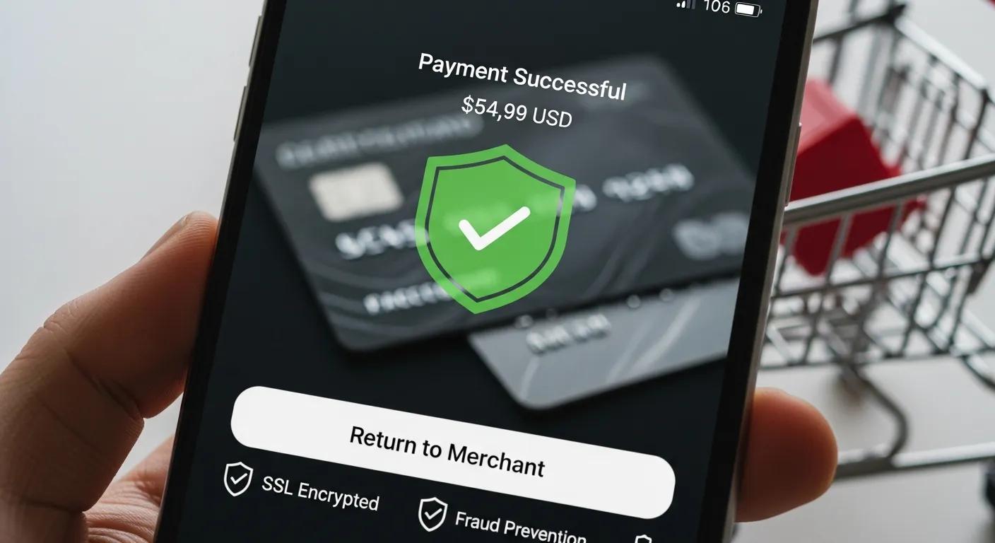 Secure mobile payment transaction interface, emphasizing safety and trust in online purchases