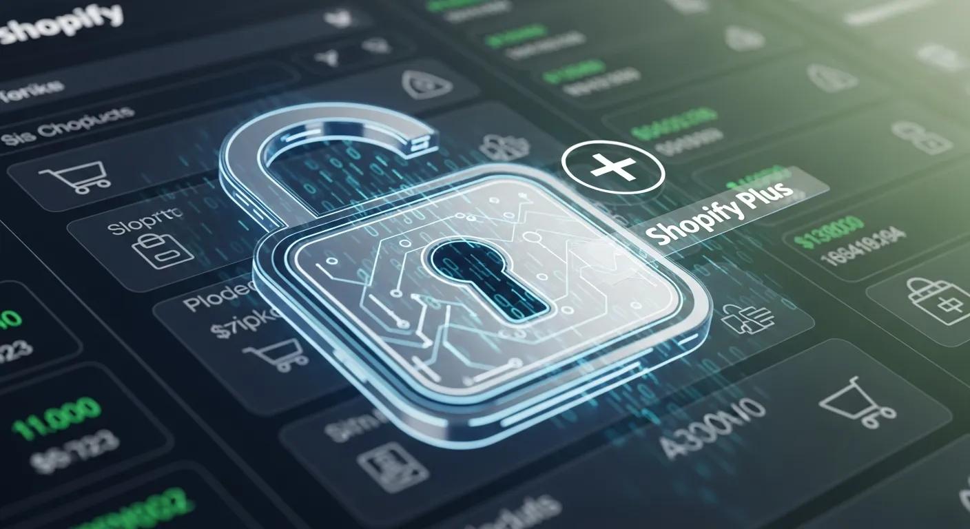 Detailed view of a secure digital transaction, symbolized by a prominent lock icon, representing the robust security of Shopify Plus