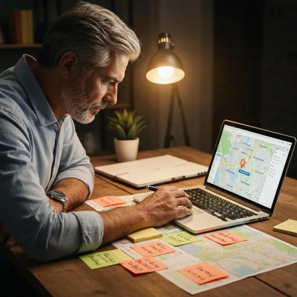 A person diligently conducting local SEO keyword research on a laptop
