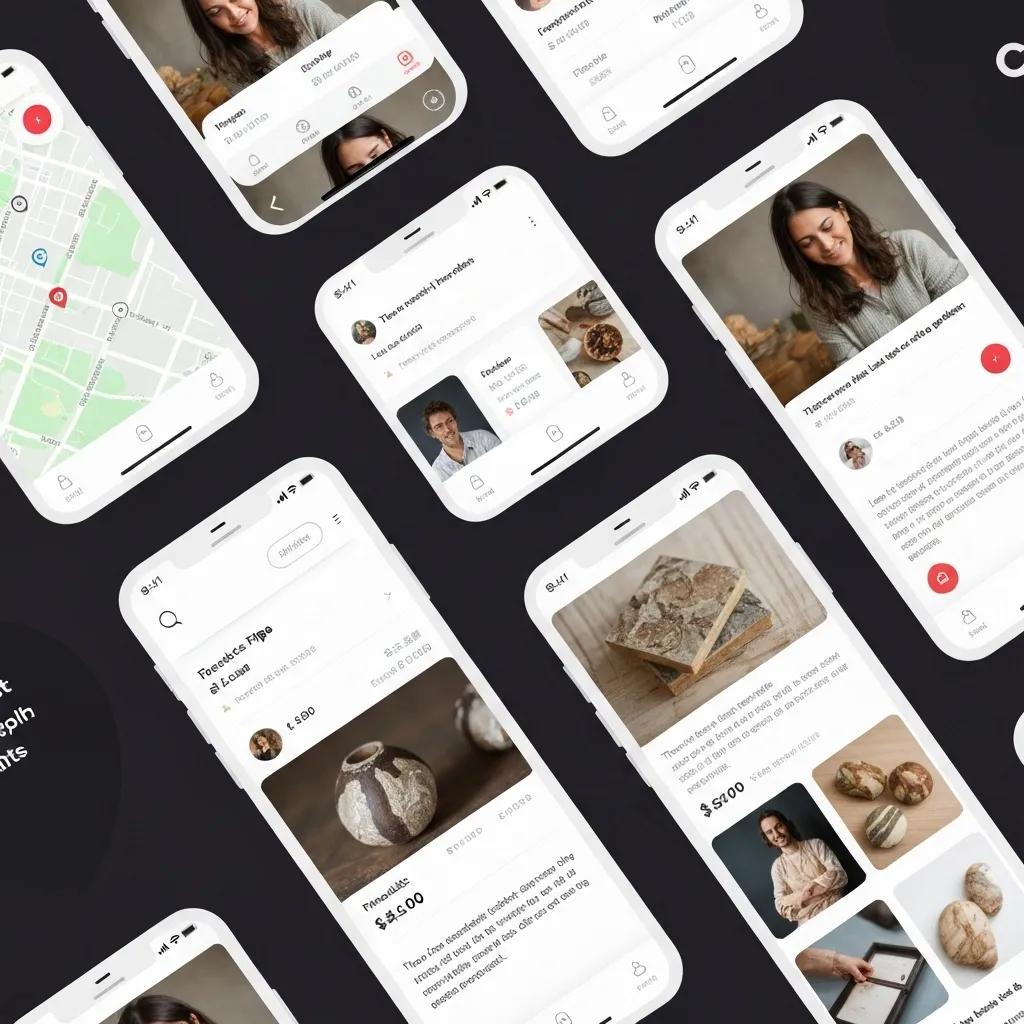 A designer meticulously crafting sleek mobile-first e-commerce interfaces in a vibrant, creative studio