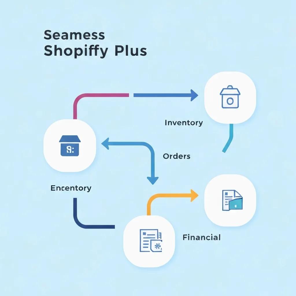Visual schematic illustrating the seamless data flow between Shopify Plus and ERP systems for optimized operations