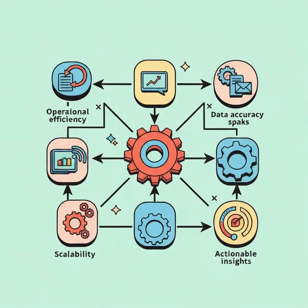 Infographic illustrating the key advantages of ERP integration: enhanced efficiency, pinpoint accuracy, robust scalability, and insightful analytics