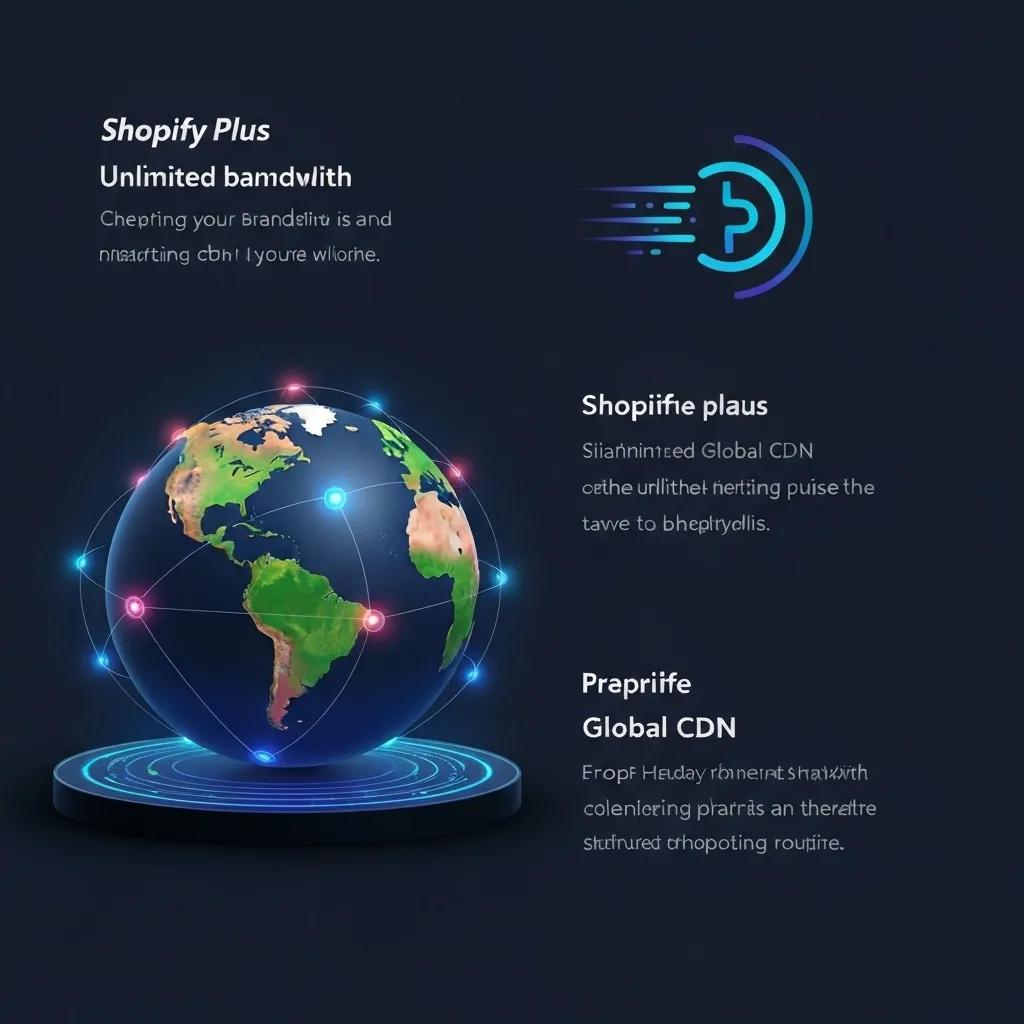 Visual representation of Shopify Plus features like unlimited bandwidth and global CDN