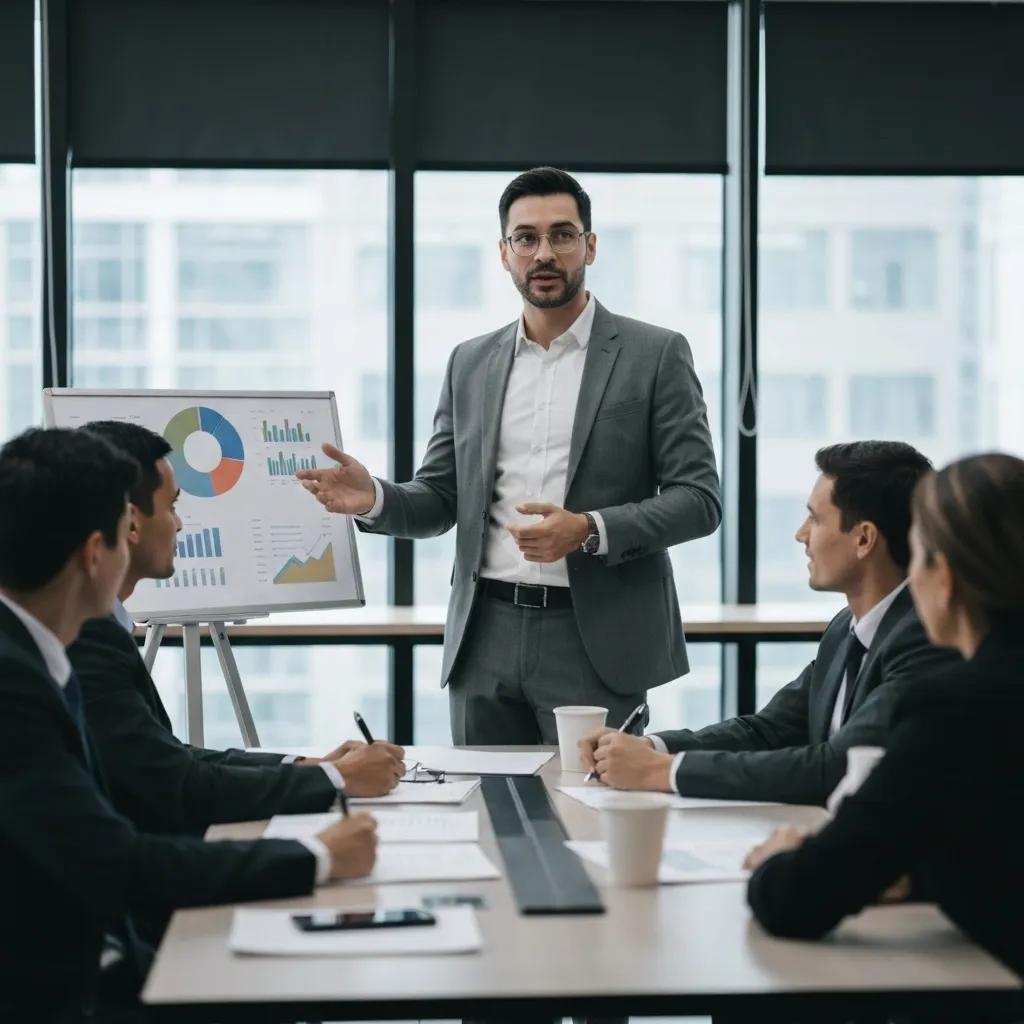 A strategic consultant presenting a growth blueprint to business leaders, underscoring the value of expert agency services