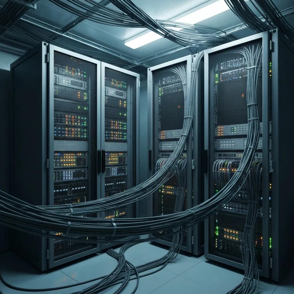 High-tech server room representing Shopify Plus's advanced infrastructure and speed advantages